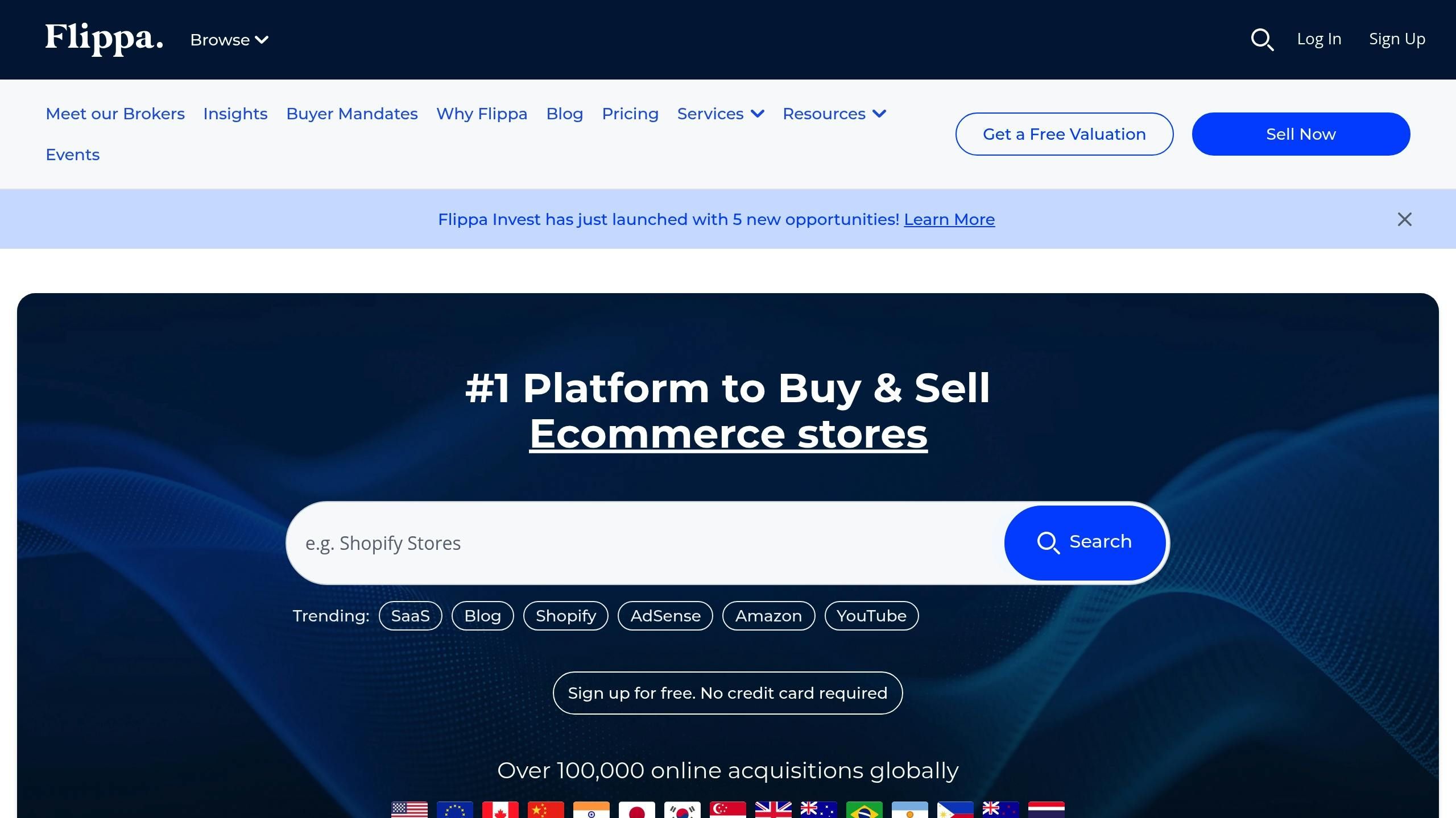 Flippa Home Page